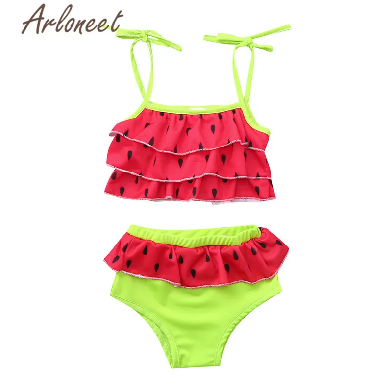 

ARLONEET Clothes swimwear for girl high waist shorts Off shoulder top Watermelon print swimsuit 2019 summer girls swimming suit