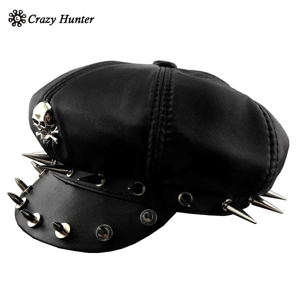 Cool Punk Rock Skull Spike Cap Biker NewsBoy Flat Cap Mens Women Unisex