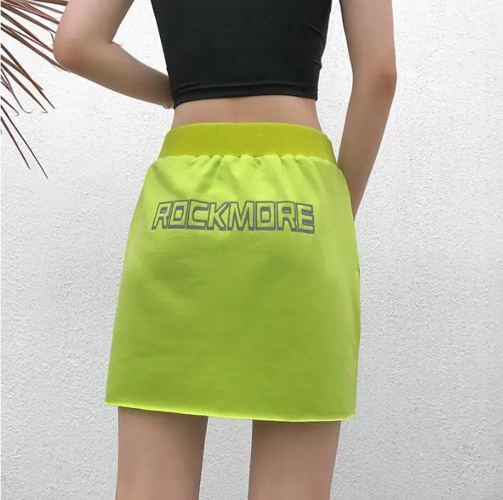 Новая пикантная Светоотражающая юбка флуоресцентного цвета с буквенным принтом