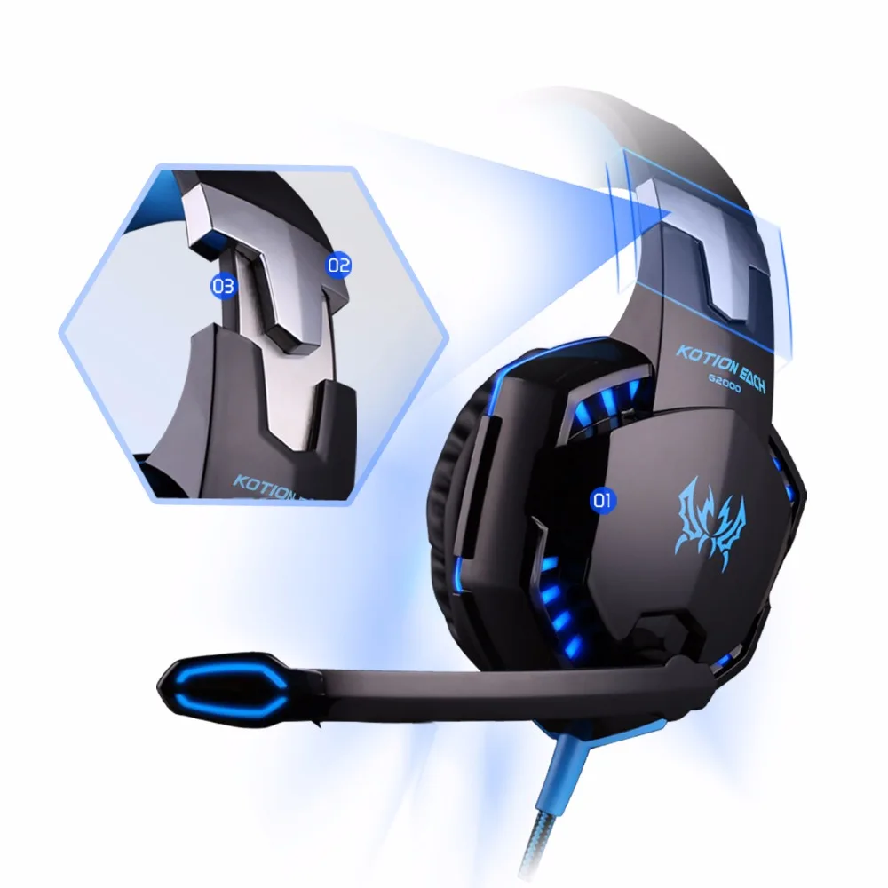 KOTION каждый Gaming Headset игра наушники глубокий бас стерео наушники с светодиодный свет микрофон для портативных ПК PS4 Xbox