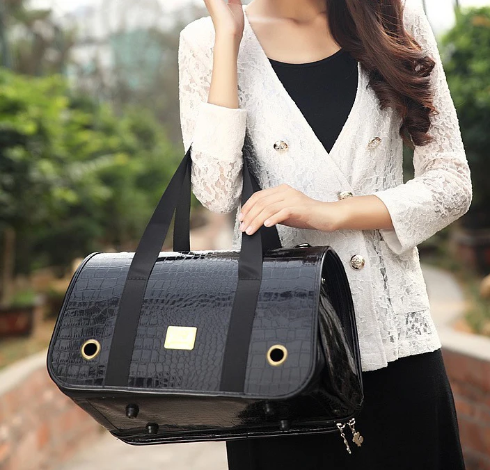 

Pet cat small dog Travel luxury pu leather Carrier bag outdoor foldable portable dog Chihuahua carry tote shopping bag handbag