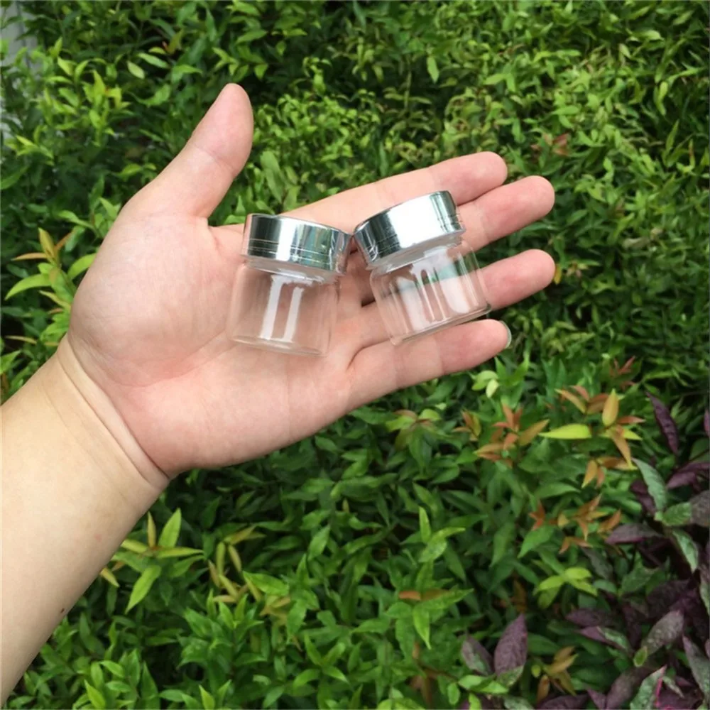 20ml 50ml 65ml 90ml Glass Storage Bottles with Silver Screw Cover Empty Sweets Vanilla Pill Food Perfume 6pcs 3