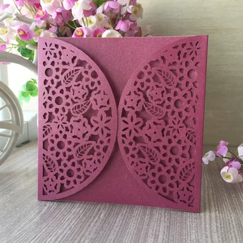 

50pcs/lot Laser Cut Pearl Paper Flower Pattern Wedding Invitations Card Birthday Decorations Thank You Card Party Favor