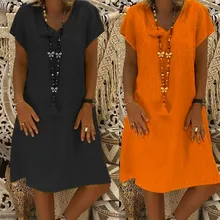 Расширенный диапазон размеров S-5XL! горячая распродажа Горячая женская летняя стильная женская футболка хлопок Повседневная размера плюс женское платье Vestido@ 17