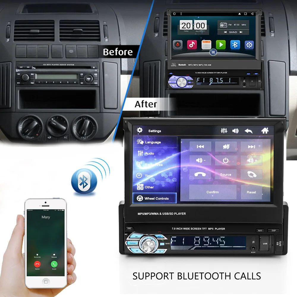 Top 7" 1 Din Android 9.1 Car Radio GPS Navigation Autoradio HD Retractable Touch Screen Car Multimedia Player SD FM AM USB 2 Top 7" 1 Din Android 9.1 Car Radio GPS Navigation Autoradio HD Retractable Touch Screen Car Multimedia Player SD FM AM USB 2