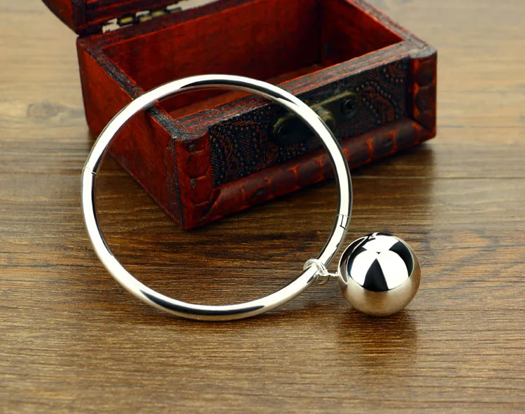 Boho, античный Серебряный Браслет-манжета, Одноцветный 925 пробы, серебряный браслет, очаровательный браслет, маленький колокольчик, браслеты для женщин