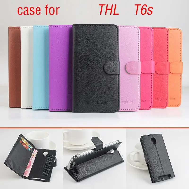 

wallet case For THL T6S Flip Litchi Grain Leather Case Cover Luxury Phone bags with Wallet Stand Card Solt