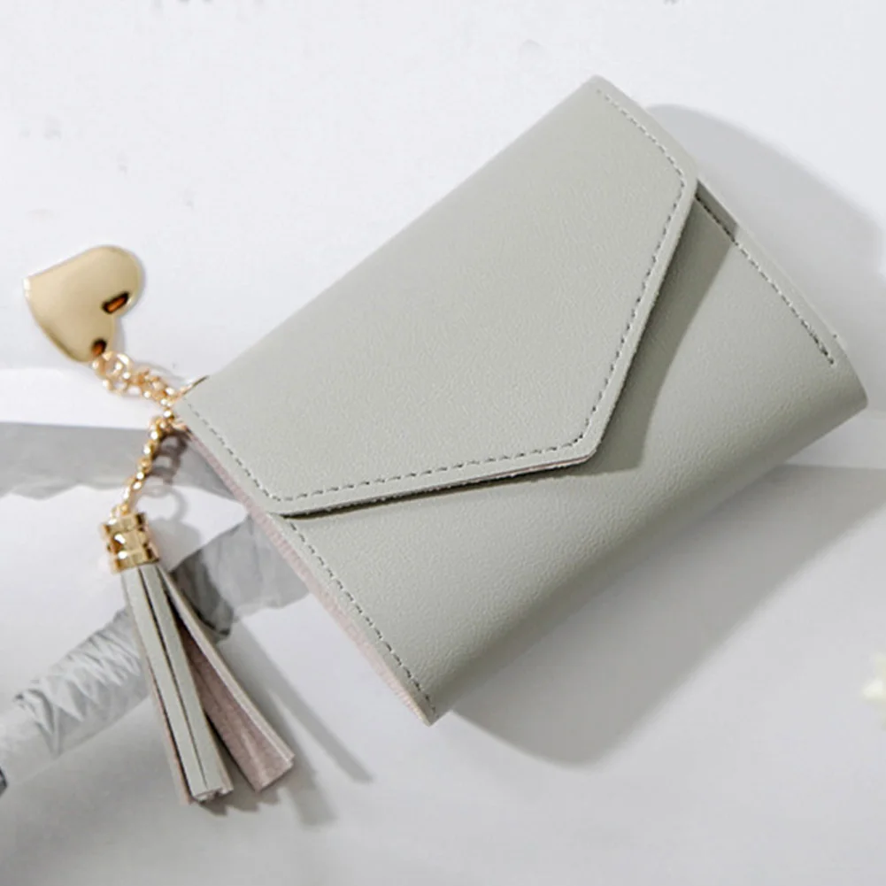 

Women Purses Tassel Wallet Fashion Solid Short Hasp Pendent Zipper Credit Cards