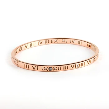 

Hot Women Men 316 Stainless Steel Rose Gold Roman Numeral Lover Bracelet Bangle Wedding Gift