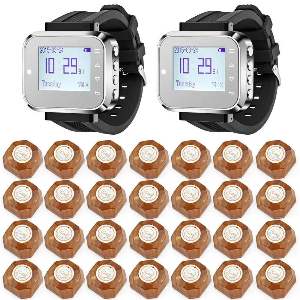 

Wireless Waiter calling Waiter Service Calling System For Bank Restaurant Hotel,2 Watch,28 Buttons wrist pagers