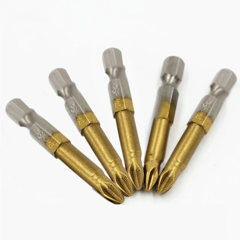 5pcs 50mm PH2 Electric Screwdriver Bits 1/4" Hex Shank Anti Slip Titanium Coated Screw Driver Set Mayitr For Power Tools