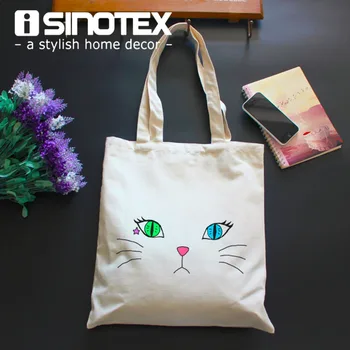 

1PCS/Lot Tote Bag Shopping Handbag Canvas White Cat Shoulder Bag 35*38*8cm/13.8*14.9