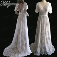 Mryarce New Arrival Flare Sleeves Lace Bohemian Garden Wedding Dress V Neck A Line Open Back Boho Bridal Gowns 1