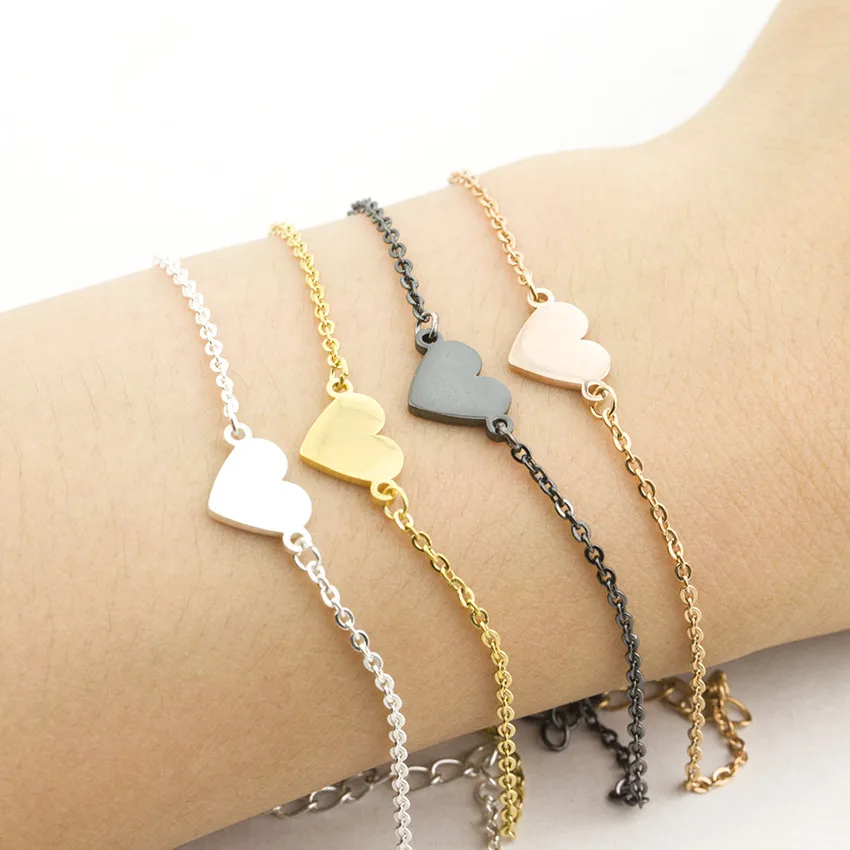 

Charming Heart Bracelets Bangles For Women Girls Pulseras Rose Gold Color Stainless Steel Chain Statement Bracelet Femme Jewelry
