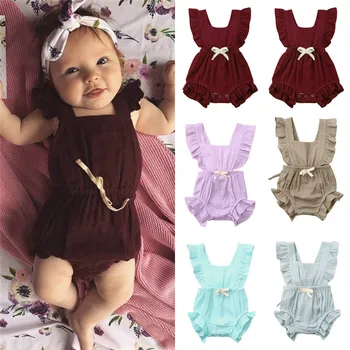 

Newborn Infant Baby kids Girls Color Solid Ruffles Backcross Romper Outfits newborn baby girl clothes 0-3 months