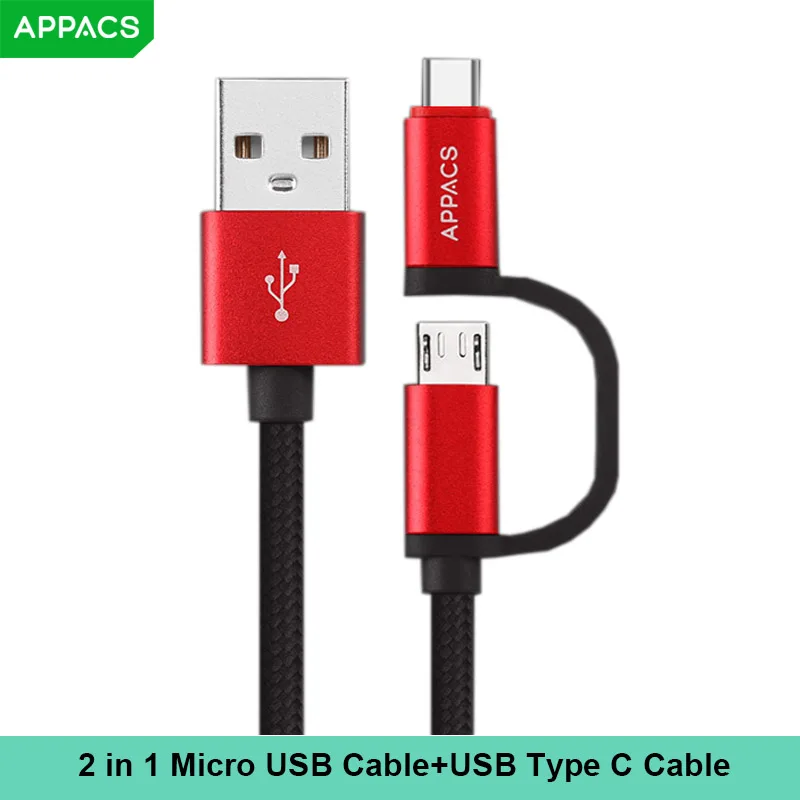 APPACS Micro USB кабель для Samsung 2 в 1 Type C быстрое зарядное устройство Xiaomi 4C Nexus 5X 6P Android