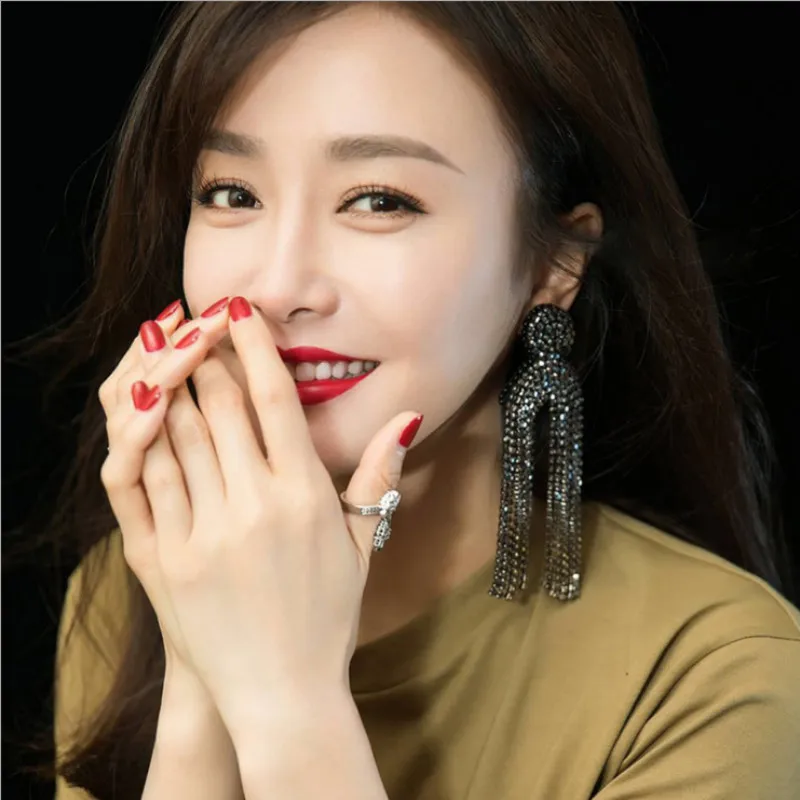 

SHIFEEL New Arrival Occident Fashion Arch shape Rhinestone Claw chain Tassels Drop Earrings Hyperbole Long Pendients For Women
