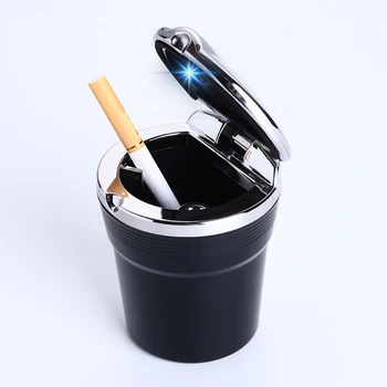 

Aluminum Car Smokeless Ashtray Blue LED Cool Light Indicator Travel Auto Cigarette Odor Remover Smoke Diffuser Stand Cylinder