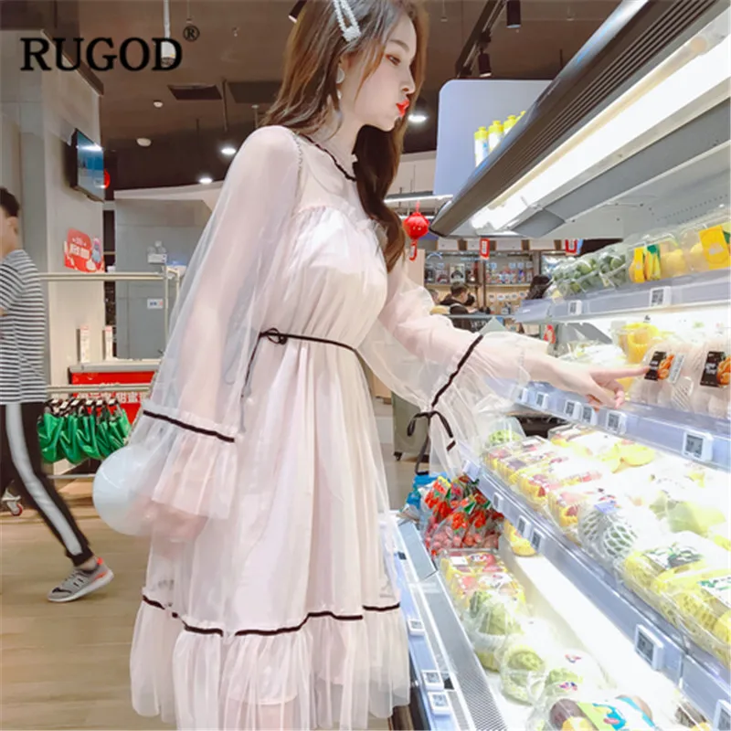RUGOD/Новинка милое женское платье трапециевидной формы однотонная хлопковая