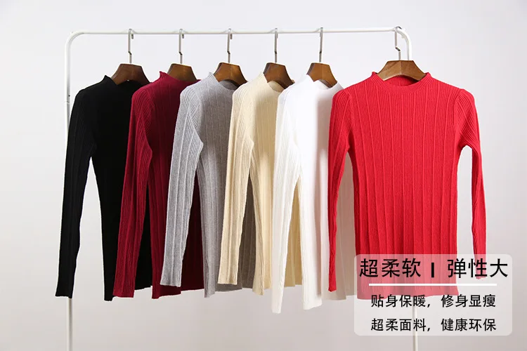 Fashion 2019 Autumn Winter Cashmere Sweaters High Elastic Slim Warm Tight Bottoming Sweater Women Elegant Knitted Wool Pullover
