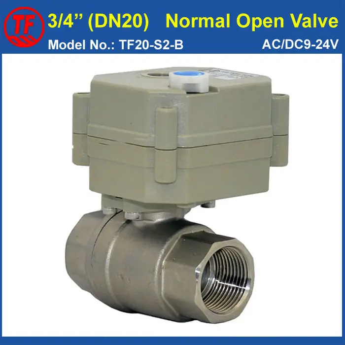 

TF20-S2-B, 2-Way BSP/NPT 3/4'' SS304 (DN20) Normal Open Valve With Manual Override AC/DC9-24V 2 Wires Power Off Return Valve CE