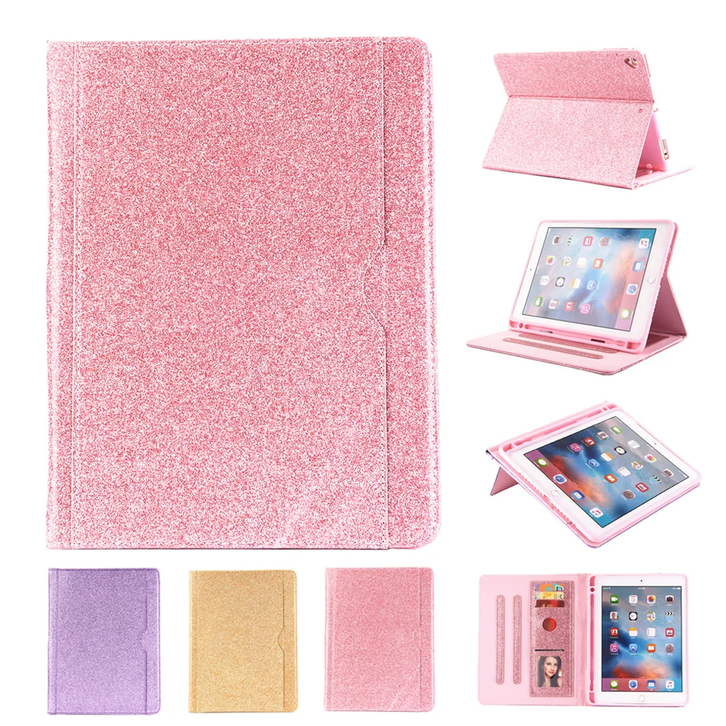 

Glitter Case for iPad 2018 2017 9.7 Air 2 Pro 9.7 with Pencil Holder Bling Sparkle Girly PU Leather Full Body Protective Cover