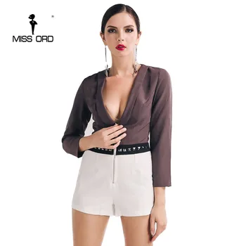 

Missord 2020 Sexy Deep-V long sleeve rivet zipper playsuit FT4726