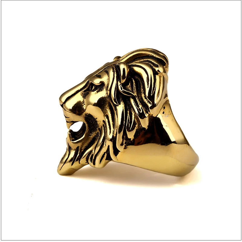 316L Stainless Steel Lion Face Gold Plated  Rings Hipsters Men Women Hip Hop Bijoux Street Dancing Nightclub Punk Finger Jewelry 4