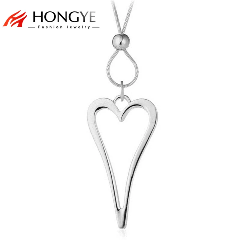 HONGYE 2018 Новые Простые полые посеребренные Длинные ожерелья с сердечком кулон