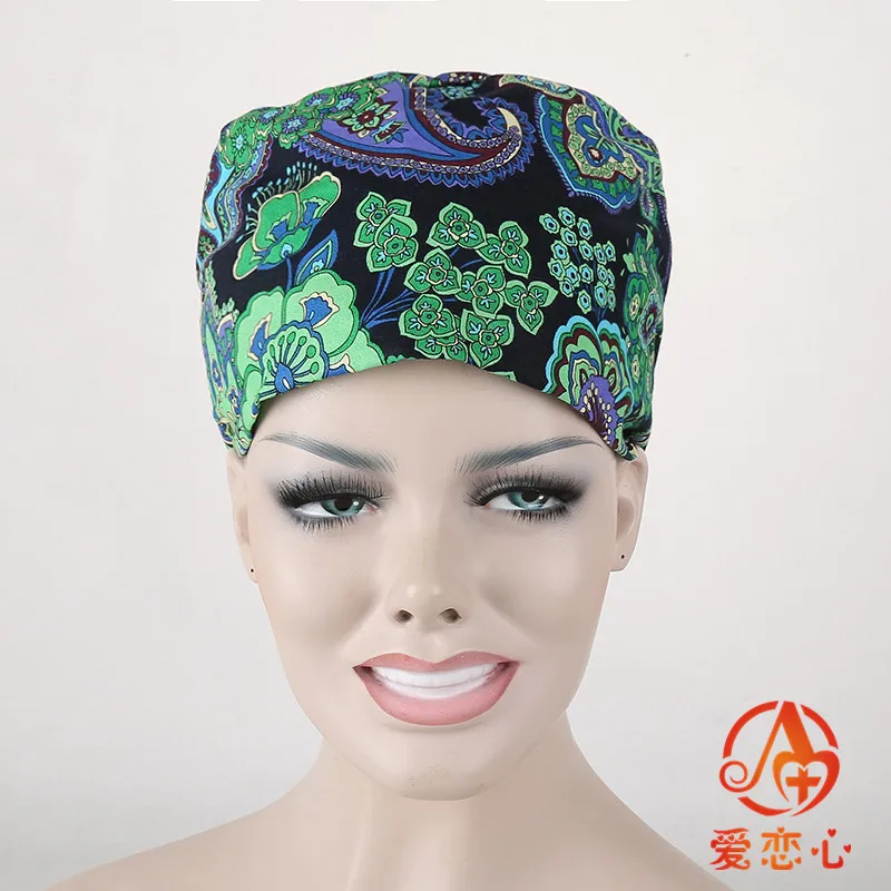 

New Lab Hospital medical Surgical Cap 100% cotton Printed Medical Scrub Operation Caps adjustable - ALX