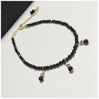 

Natural Stone Black Spinel Approx 2-3mm 925 sterling silver Gold Color Shining Bracelet Fashion Women bracelet for Gift