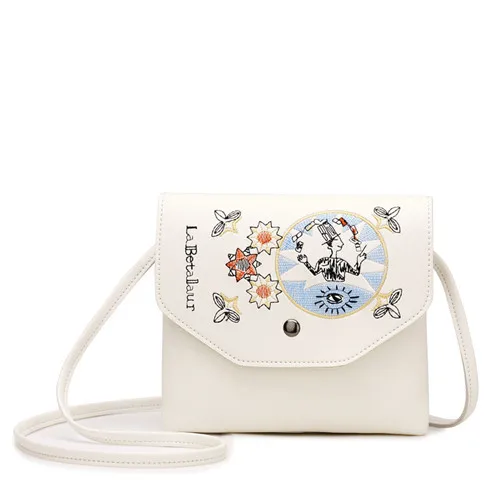 Beibaobao модная сумка с рисунком, повседневные Мягкие кожаные сумки через плечо для девочек, сумка на одно плечо с вышивкой, дизайнерская сумка с клапаном - Цвет: white