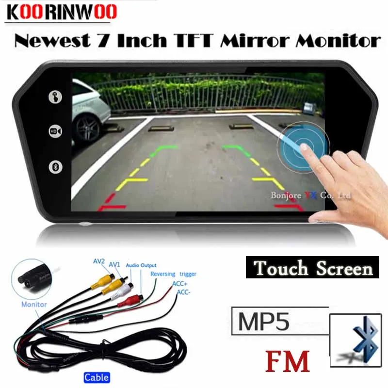 Автомобильный монитор заднего вида Koorinwoo сенсорный экран 1024x600 TF USB Bluetooth MP5