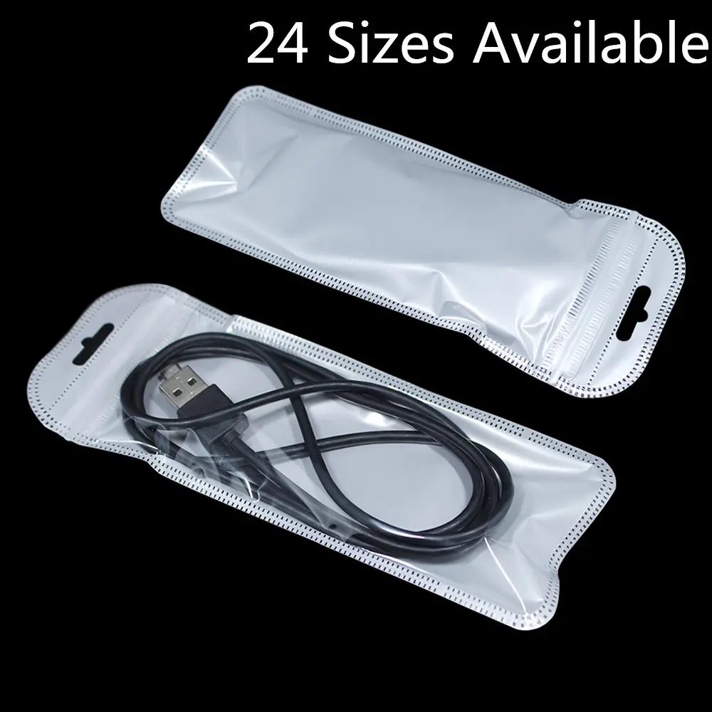 

100Pcs 24 Sizes Front Clear Plastic Ziplock Pouch Hang Hole for Jewelry Necklace Packaging Resealable Electronics Package Bag