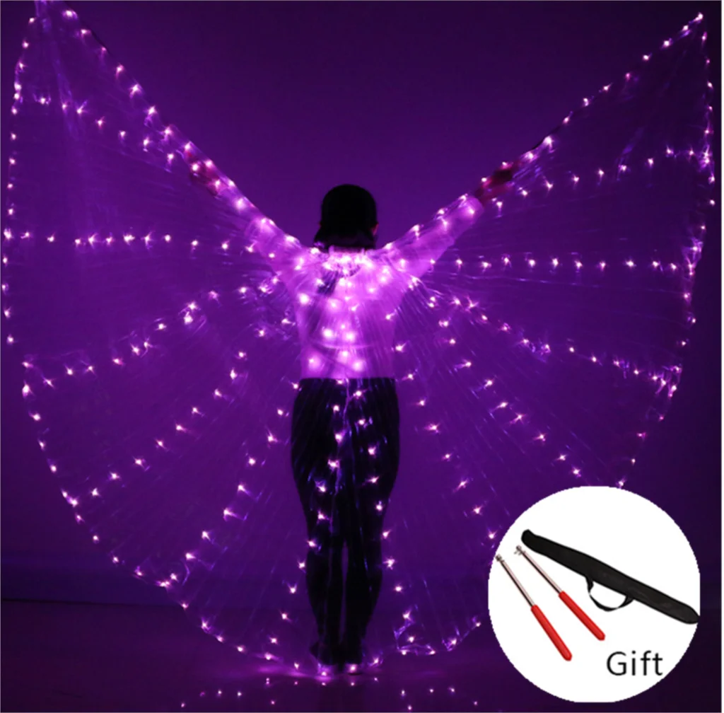 Belly Dance Colorful LED Isis Wings stage Performance Props Belly Dancing Wings Props With Stick Belly Dancing Accessory