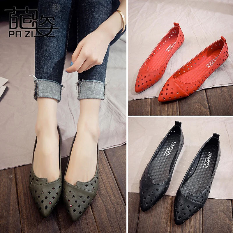 

Women Flats New Arrival Breathable Hollow Out Pointed Toe Slip On Ballet Flats Outdoor Fashion Comfortable Falt Casual Shoes