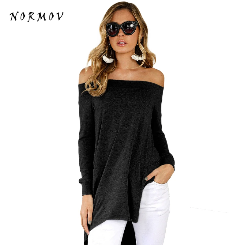 NORMOV Off Shoulder Women'S Shirts Spring And Summer Cotton Tops Tee