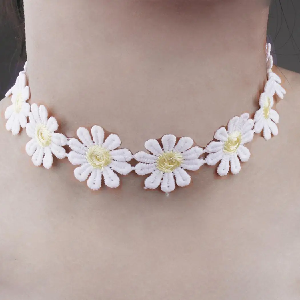 

None Lace Club Casual Women White Party Flower Necklace Daisy Collar Boho Choker etc Necklace Hippy Yellow