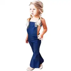Mooistar2 #4005 Дети для маленьких девочек без рукавов с открытой спиной Ремень джинсовый комбинезон брюки