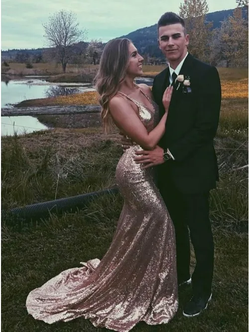 Robe De Soiree Mermaid Evening Dress Long 2019 Spaghetti Straps V-Neck Sequins Elegant Formal Dress Side Slit Vestido De Festa Robe De Soiree Mermaid Evening Dress Long 2019 Spaghetti Straps V-Neck Sequins Elegant Formal Dress Side Slit Vestido De Festa