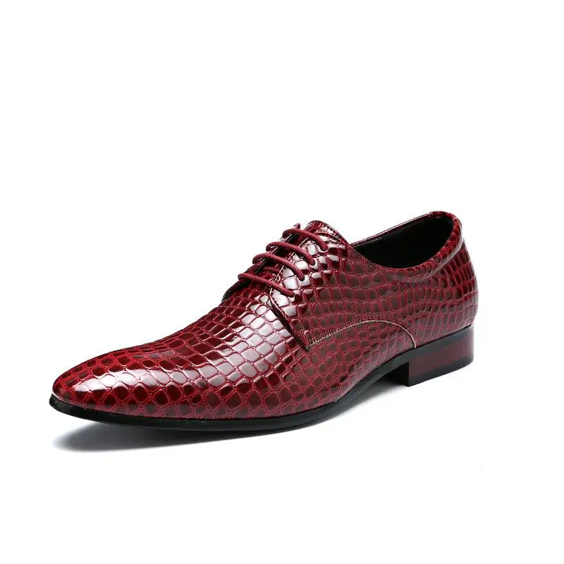 Большие размеры 38-48; Мужские модельные туфли из змеиной кожи; итальянский костюм на шнуровке с острым носком; цвет красный, синий; свадебные туфли мужские; Zapato; строгие; Hombre - Цвет: Красный