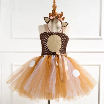 

Brown Deer Tutu Dress Halloween Costume For Girls Kids Birthday Party Dress Children Cosplay Animal Sika Deer Dress Up Clothes