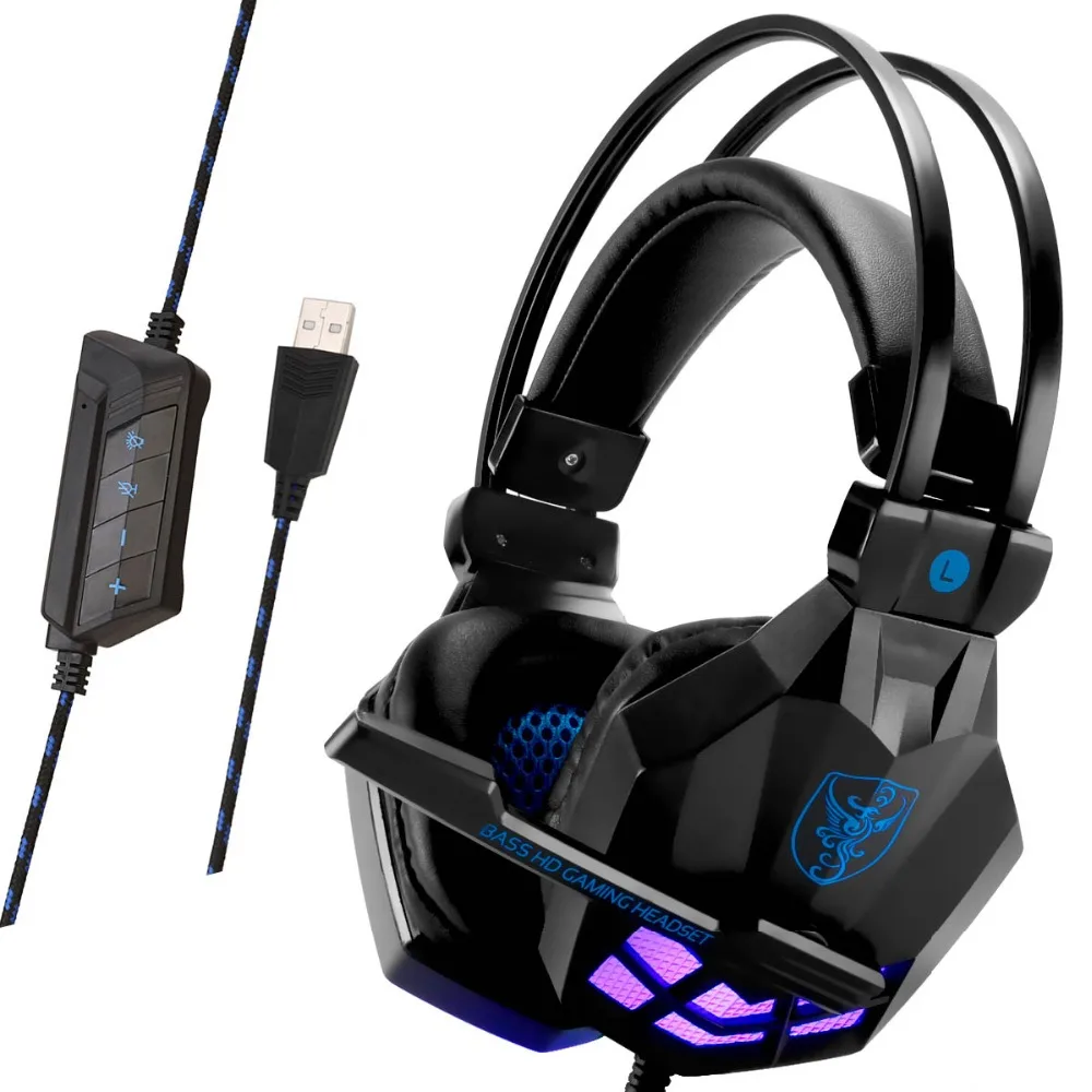 Soyto USB850, стерео игровая гарнитура, 7,1, Virtual Surround Bass, игровые наушники с микрофоном, светодиодный светильник для компьютера, ПК, геймера