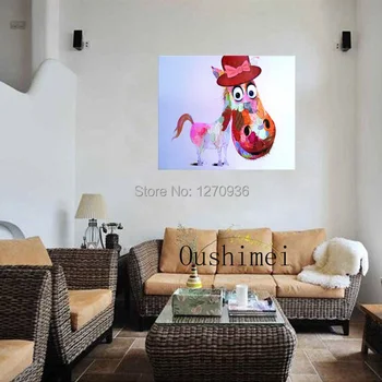 

Oil Paintings Hand Painted Abstract Animals Hat Pony Picture Canvas Hang Painting On Wall For Living Room Decor Horse Paintings