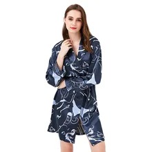 Элегантные женские новые стильные атласные халаты, пижамы с поясом, цветочные халаты, пижамы с длинным рукавом, сексуальная ночная сорочка, ночное платье