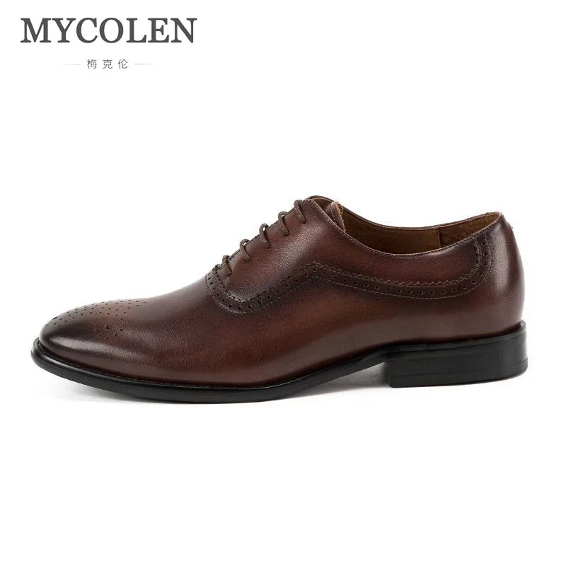 

MYCOLEN Engraved Business Casual Genuine Leather Shoes Men Oxfords Wedding Shoes Male British Breathable Round Top Men'S Shoes