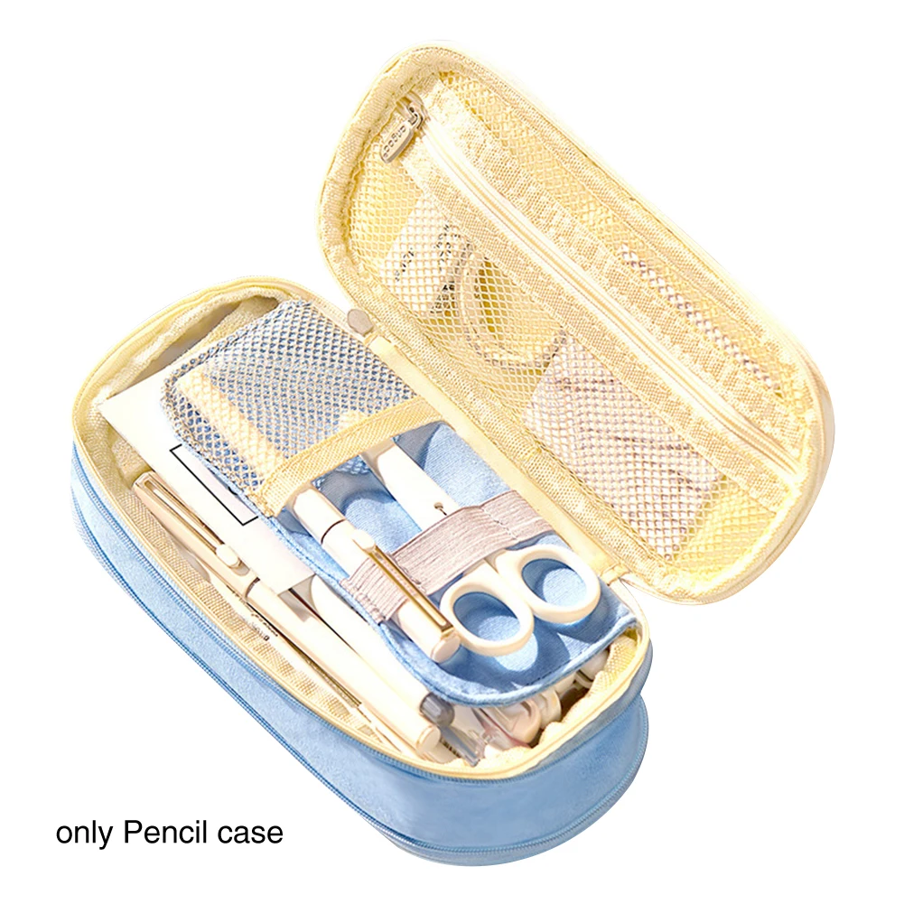

Canvas Pencil Case Box Double Layer Simple Stretch Office Zipper School Stationery Cute Kids Large Capacity Organizer