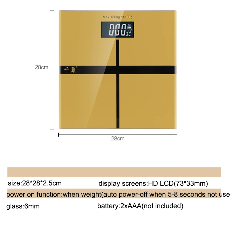Напольные весы для ванной комнаты, электронные цифровые весы для тела, ЖК-дисплей, деление значения 180 кг/100 г, контроль температуры