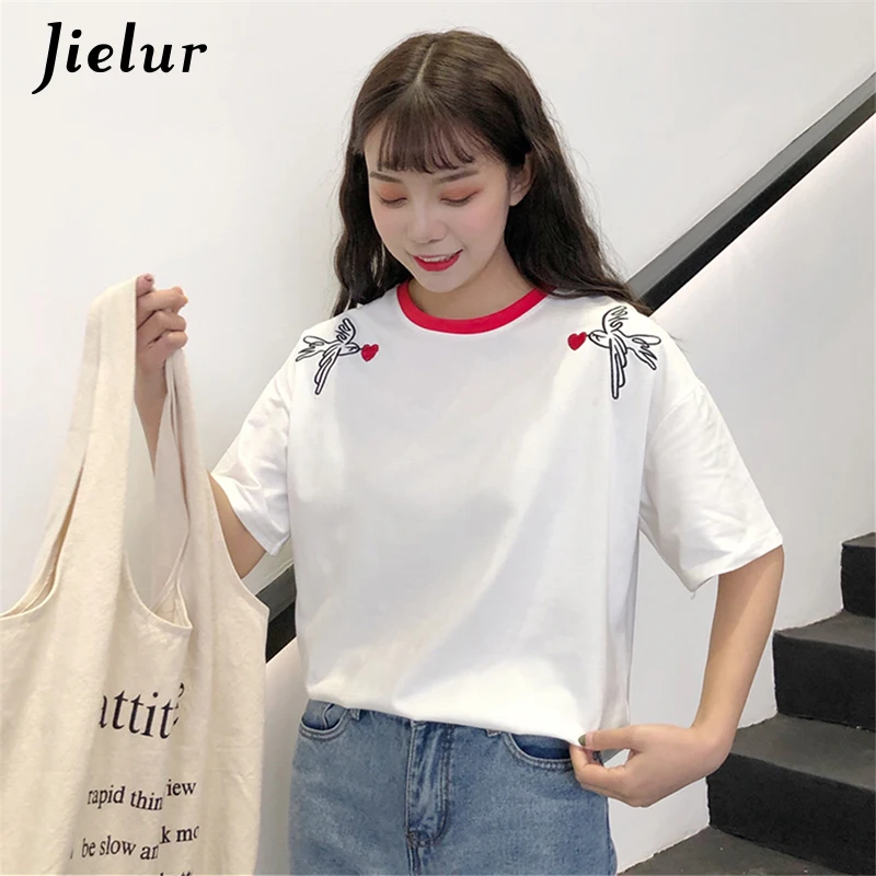 Jielur футболка женская с вышивкой в виде сердца Kawaii хипстерская одежда по аниме