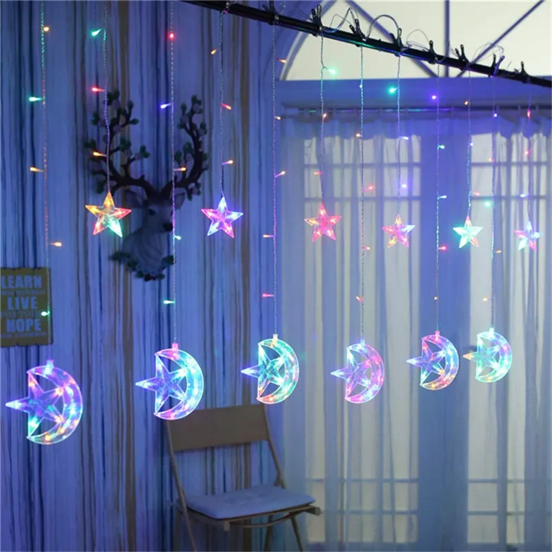

2.5M 138leds moon star icicle led curtain fairy string light Holiday Christmas light for Wedding home party Ramadan decoration